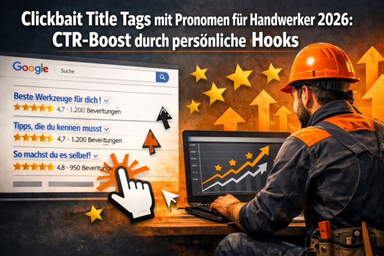 Clickbait Title Tags mit Pronomen für Handwerker 2026: CTR-Boost durch persönliche Hooks wie 'Ich teste 5 Dachdecker-Tools'