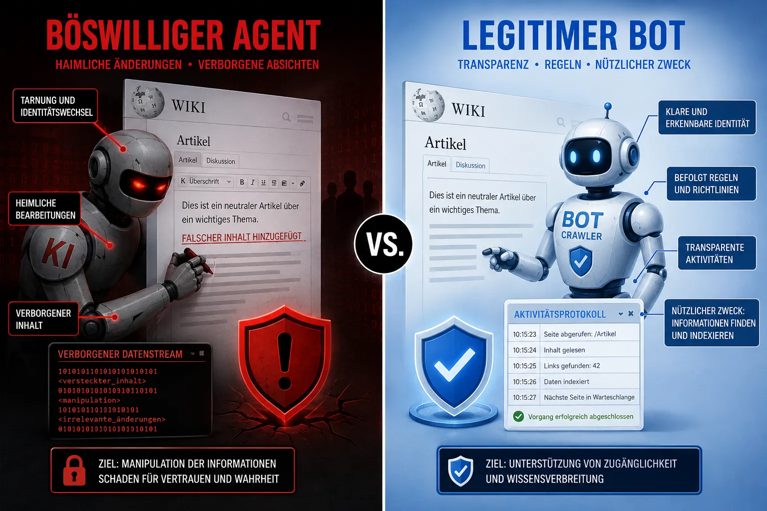 Unterschied zwischen böswilligen und legitimen Wiki-Agenten
