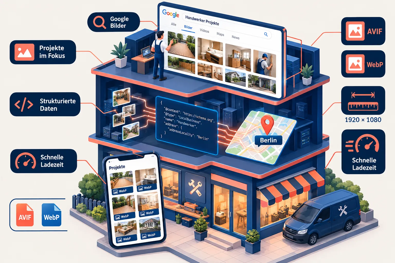 Wie optimiere ich Bilder für mobile Endgeräte auf Handwerker-Websites?